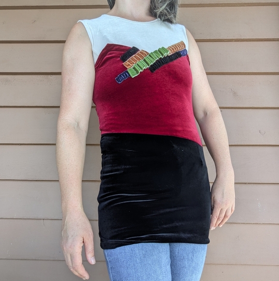 Y2K 90s Kpop Colorblock Velvet Micro Mini Dress/ Top Size XS/S - Picture 3 of 12